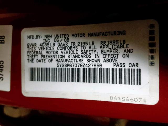 5Y2SP67079Z427956 - 2009 PONTIAC VIBE RED photo 10