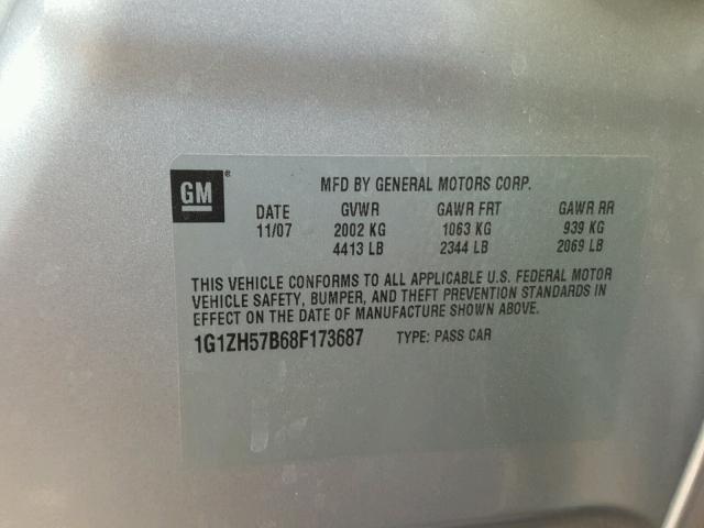 1G1ZH57B68F173687 - 2008 CHEVROLET MALIBU 1LT SILVER photo 10