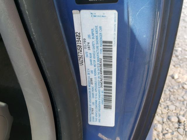 3VWCA21C4XM435302 - 1999 VOLKSWAGEN NEW BEETLE Mavi foto 10