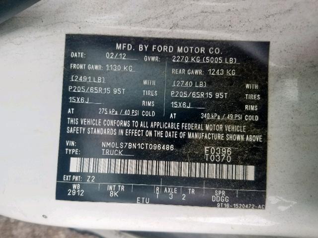 NM0LS7BN1CT096486 - 2012 FORD TRANSIT CO WHITE photo 10