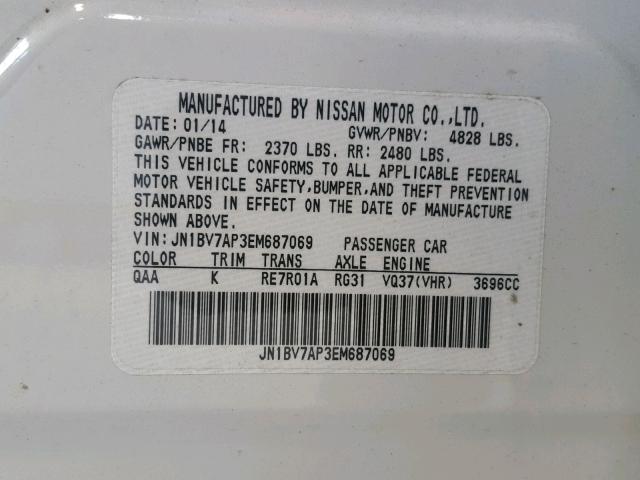 JN1BV7AP3EM687069 - 2014 INFINITI Q50 BASE WHITE photo 10