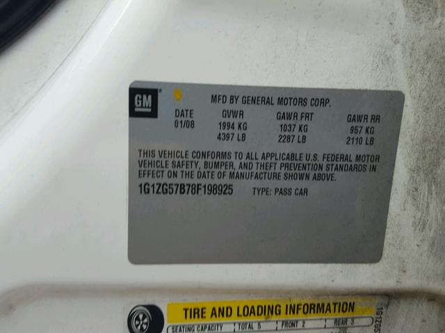 1G1ZG57B78F198925 - 2008 CHEVROLET MALIBU LS Blanco foto 10