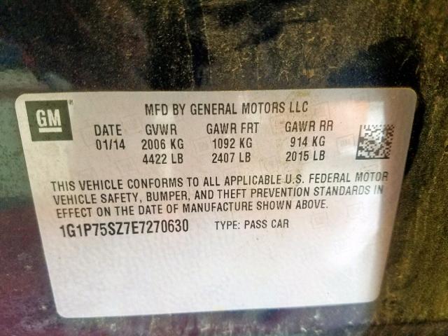 1G1P75SZ7E7270630 - 2014 CHEVROLET CRUZE CHARCOAL photo 10