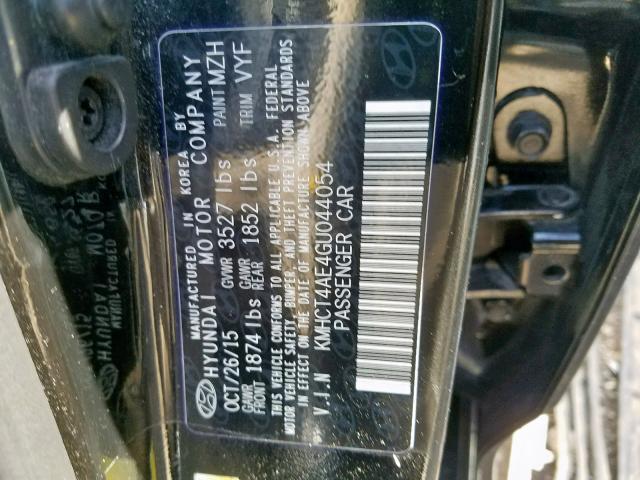 KMHCT4AE4GU044054 - 2016 HYUNDAI ACCENT SE BLACK photo 10