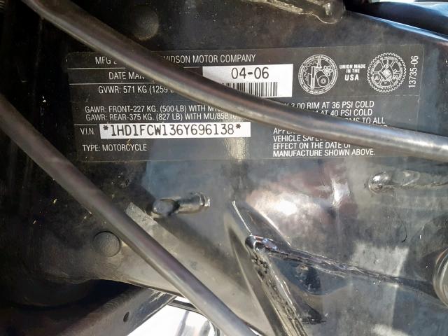 1HD1FCW136Y696138 - 2006 HARLEY-DAVIDSON FLHTCUI RED photo 10