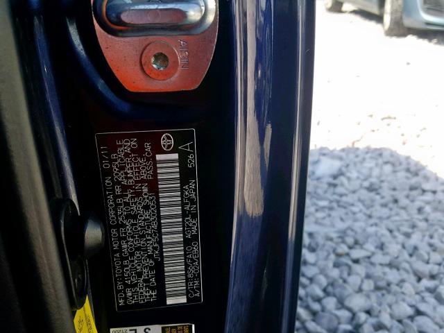JTKJF5C74B3020531 - 2011 TOYOTA SCION TC ლურჯი ფოტო 10