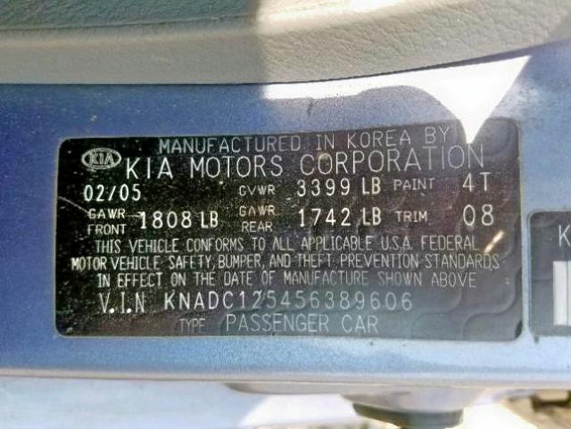 KNADC125456389606 - 2005 KIA RIO BLUE photo 10