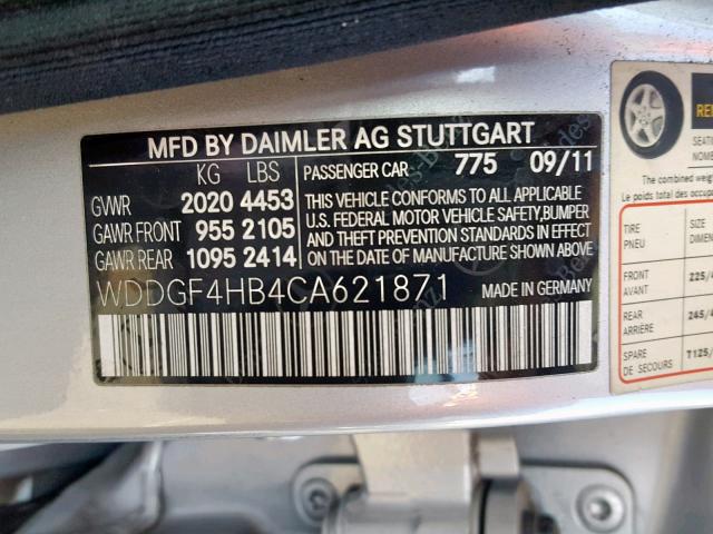 WDDGF4HB4CA621871 - 2012 MERCEDES-BENZ C 250 SILVER photo 10