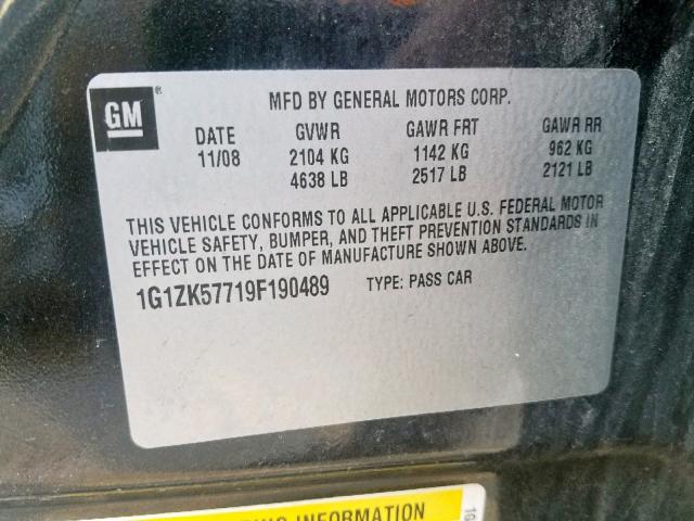 1G1ZK57719F190489 - 2009 CHEVROLET MALIBU LTZ შავი ფოტო 10