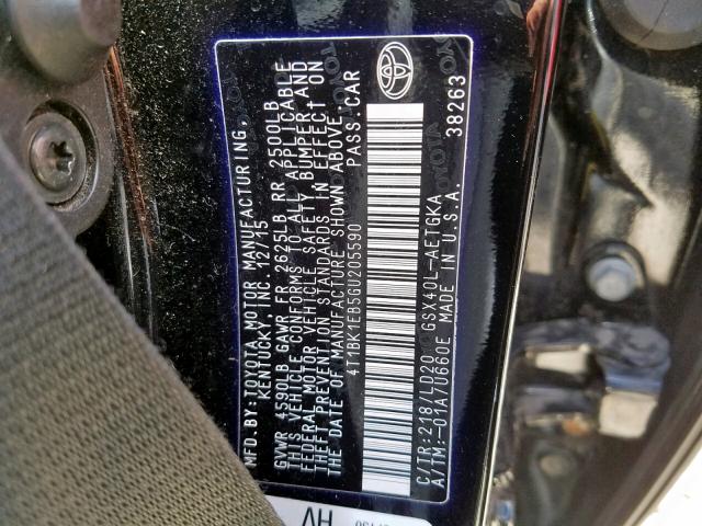 4T1BK1EB5GU205590 - 2016 TOYOTA AVALON XLE BLACK photo 10