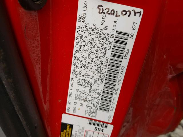 5TETU22N56Z275975 - 2006 TOYOTA TACOMA X-R RED photo 10