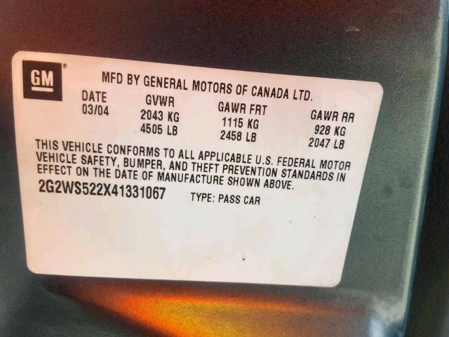 2G2WS522X41331067 - 2004 PONTIAC GRAND PRIX GRAY photo 10