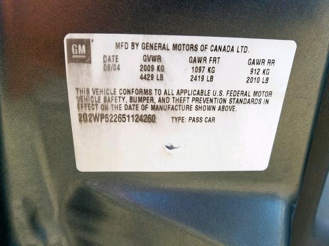 2G2WP522651124260 - 2005 PONTIAC GRAND PRIX GRAY photo 10