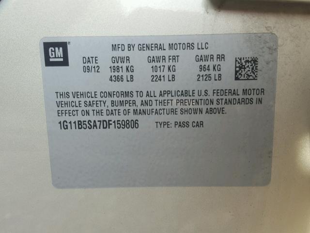 1G11B5SA7DF159806 - 2013 CHEVROLET MALIBU LS BEIGE photo 10