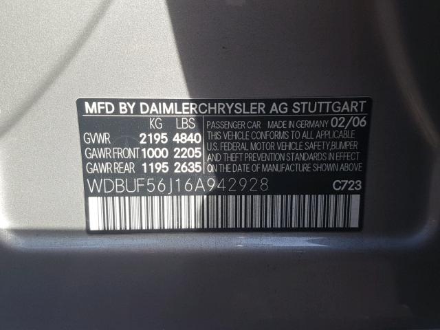 WDBUF56J16A942928 - 2006 MERCEDES-BENZ E 350 GRAY photo 10