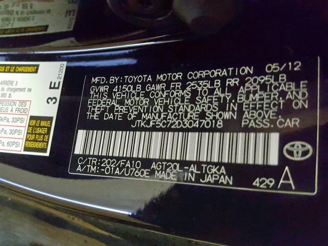 JTKJF5C72D3047018 - 2013 TOYOTA SCION TC შავი ფოტო 10