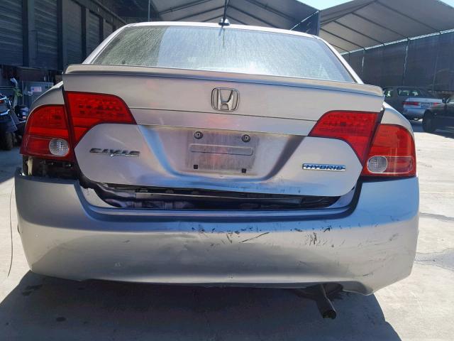 JHMFA36258S012550 - 2008 HONDA CIVIC HYBR SILVER photo 9