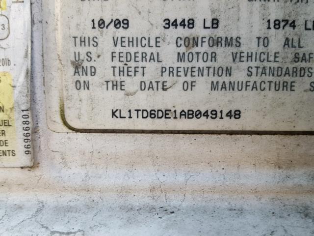 KL1TD6DE1AB049148 - 2010 CHEVROLET AVEO LS WHITE photo 10