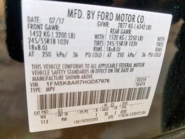 1FM5K8AR7HGD57976 - 2017 FORD EXPLORER P TWO TONE photo 10