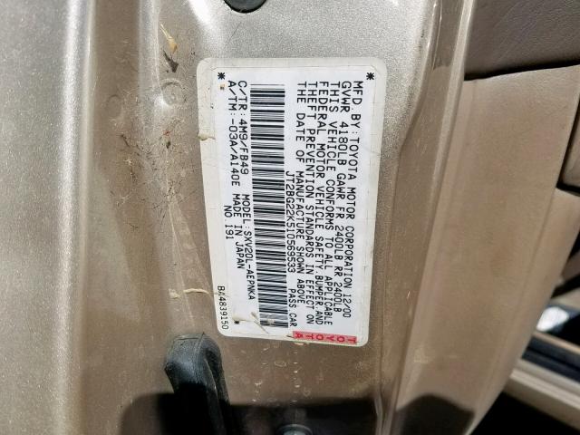 JT2BG22K510569533 - 2001 TOYOTA CAMRY CE TAN photo 10