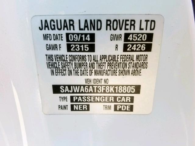 SAJWA6AT3F8K18805 - 2015 JAGUAR F-TYPE WHITE photo 10