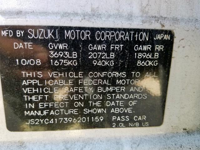 JS2YC417396201159 - 2009 SUZUKI SX4 TOURIN WHITE photo 10