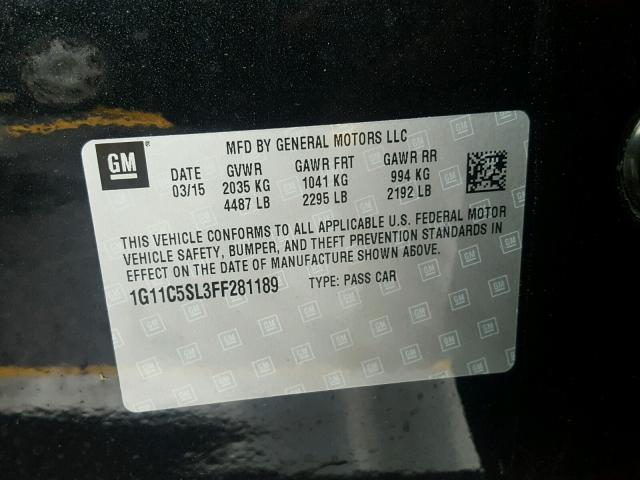 1G11C5SL3FF281189 - 2015 CHEVROLET MALIBU 1LT BLACK photo 10