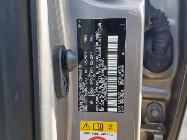 JTJYARBZ6H2057364 - 2017 LEXUS NX 200T BA GRAY photo 10