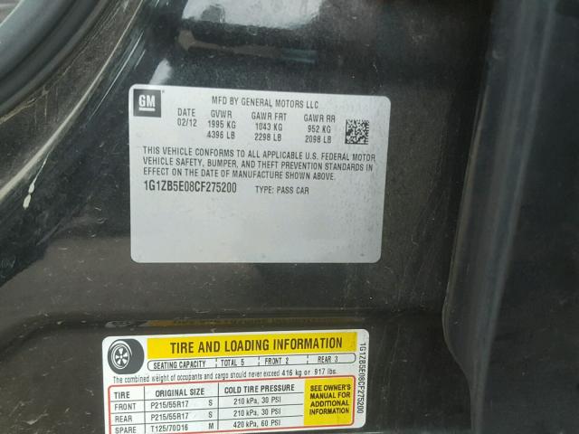 1G1ZB5E08CF275200 - 2012 CHEVROLET MALIBU LS 黑色 照片 10