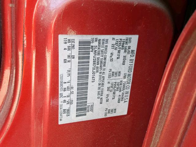 5LMFU28R72LJ01673 - 2002 LINCOLN NAVIGATOR წითელი ფოტო 10