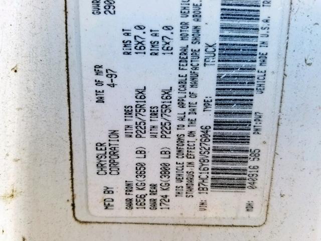 1B7HC16Y8VS276046 - 1997 DODGE RAM 1500 WHITE photo 10