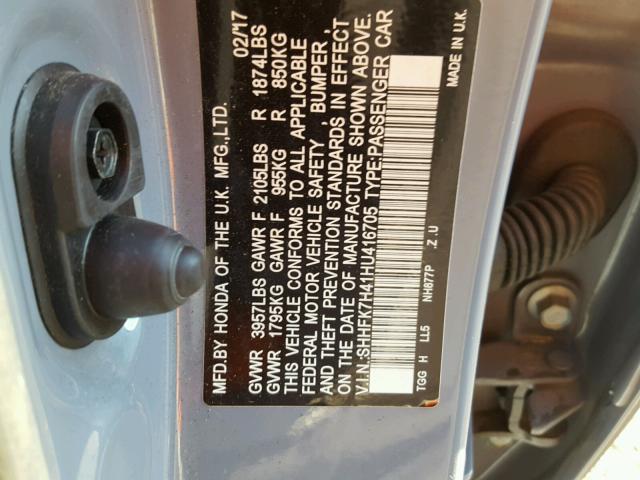 SHHFK7H41HU416705 - 2017 HONDA CIVIC SPOR GRAY photo 10