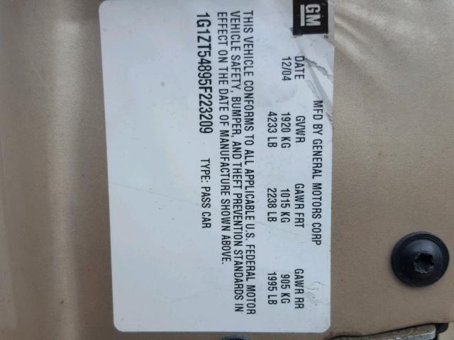 1G1ZT54895F223209 - 2005 CHEVROLET MALIBU LS 金色 照片 10