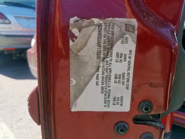 1G2WK52J43F172223 - 2003 PONTIAC GRAND PRIX RED photo 10