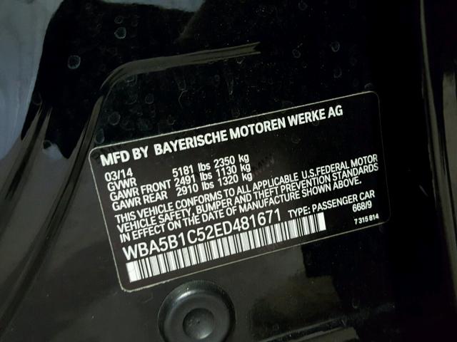 WBA5B1C52ED481671 - 2014 BMW 535 I BLACK photo 10