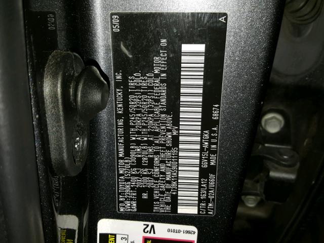 4T3BK11A59U011195 - 2009 TOYOTA VENZA BASE GRAY photo 10