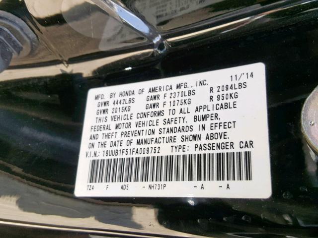 19UUB1F51FA009752 - 2015 ACURA TLX TECH BLACK photo 10