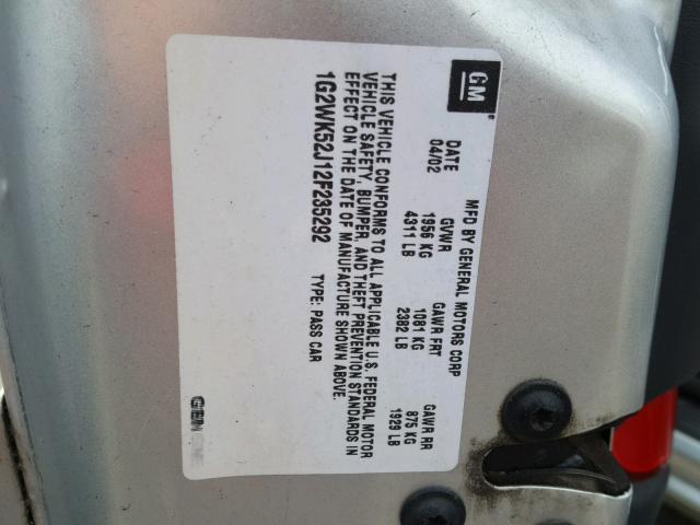 1G2WK52J12F235292 - 2002 PONTIAC GRAND PRIX ვერცხლისფერი ფოტო 10