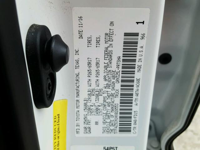 5TFAZ5CN1HX028553 - 2017 TOYOTA TACOMA DOU WHITE photo 10