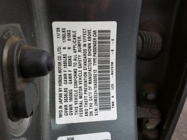 JHMZE2H7XAS026213 - 2010 HONDA INSIGHT EX GRAY photo 10