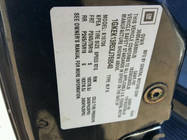 1GKEK13R5XJ769540 - 1999 GMC DENALI BLACK photo 10