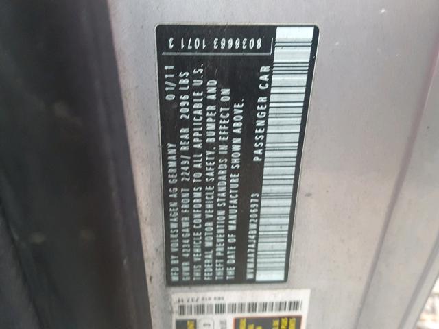 WVWAA7AJ4BW206973 - 2011 VOLKSWAGEN GOLF 银色 照片 10