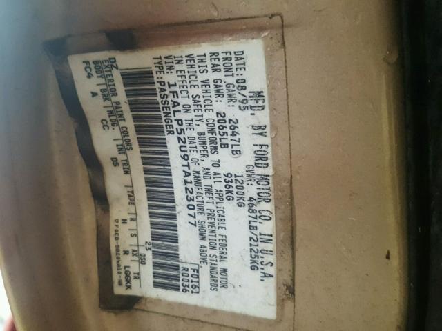 1FALP52U9TA123077 - 1996 FORD TAURUS GL GOLD photo 10