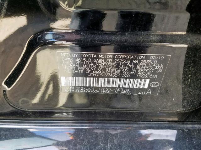 JTHCF5C27A5041220 - 2010 LEXUS IS 250 BLACK photo 10