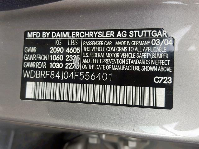 WDBRF84J04F556401 - 2004 MERCEDES-BENZ C 320 4MAT GRAY photo 10