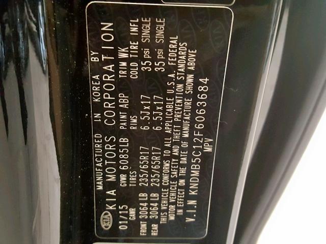 KNDMB5C12F6063684 - 2015 KIA SEDONA LX BLACK photo 10