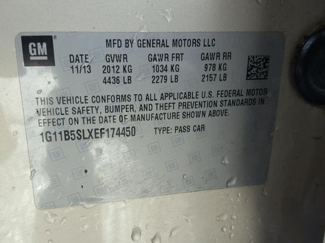 1G11B5SLXEF174450 - 2014 CHEVROLET MALIBU LS 棕色 照片 10