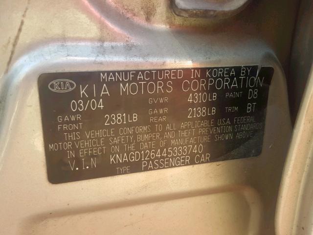 KNAGD126445333740 - 2004 KIA OPTIMA LX TAN photo 10