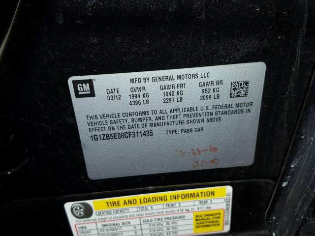 1G1ZB5E08CF311435 - 2012 CHEVROLET MALIBU LS 黑色 照片 10