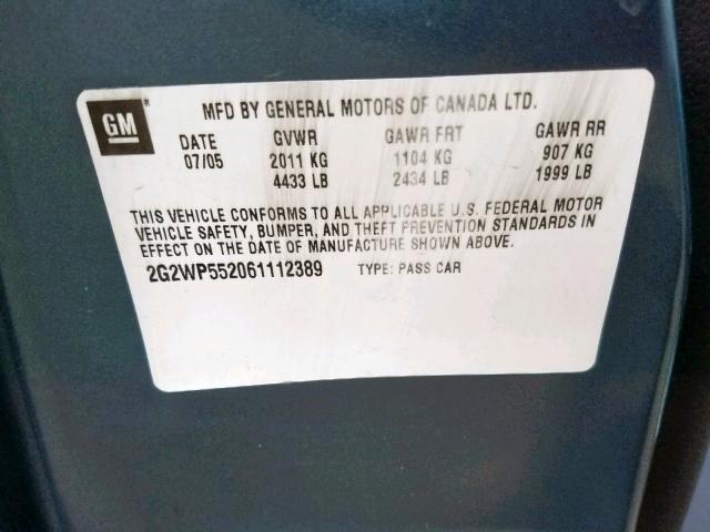 2G2WP552061112389 - 2006 PONTIAC GRAND PRIX GRAY photo 10